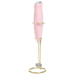 Paris Hilton Electric Handheld Milk Frother with Double Coil Head Whisk and Gold Metal Stand, Battery Powered (2 AA Batteries Required but Not Included), Pink Sparkle Finish