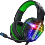 ¿2024 New¿ FC200 Casque Gaming pour PS4/PS5/PC/Xbox/Nintendo Switch, Casque PS5 avec câble et lumière RGB, Casque stéréo Surround avec Micro, Noise Cancelling Gamer Headphones - Vert