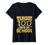 Womens Bee Teacher Kids We Buzzed Right Through 100 Days Of School V-Neck T-Shirt