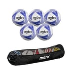 Mitre Impel Footballs, Pack of 5 with Tubular Ball Bag, White/Blue, 5