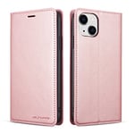 QLTYPRI Case for iPhone 13, Premium PU Leather Cover TPU Bumper with Card Holder Kickstand Hidden Magnetic Adsorption Shockproof Flip Wallet Case for iPhone 13 - Rose Gold