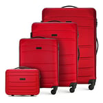 WITTCHEN Travel Suitcase Carry-On Cabin Luggage Hardshell Made of ABS with 4 Spinner Wheels Combination Lock Telescopic Handle Globe Line Set of 4 suitcases Red