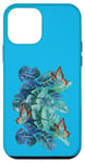 Coque pour iPhone 12 mini Feuilles et papillons Monstera bleu turquoise