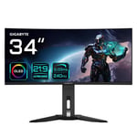 Écran PC UltraWide WQHD, dalle OLED incurvée, HDR 400, 240 Hz, HDMI/DisplayPort/USB-C, haut-parleurs intégrés.