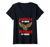 Womens American By Birth Veteran By Choice US Flag Patriotic V-Neck T-Shirt