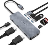 Hub Usb C,Adaptateur Usb C 9 En 1 Triple Affichage Avec 2 X Hdmi/Vga,Station D'Accueil Rapide Mac Pro/Air 5Gbps Pour Lenovo Et Périphériques De Type C(Sd/Tf+Usb A 3.0/2.0+Pd Charging)