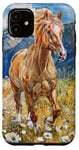 Coque pour iPhone 11 Aquarelle Running Palamino Horse in Meadow