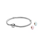 Pandora Moments Style Your Story Ensemble bracelet serpent avec breloque en verre de Murano rose et bleu mat 20 cm, 20 cm, Métal Précieux, Pas de gemme