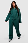 Womens Plus Collar Pocket Bomber Jacket Straight Leg Tracksuit - Green - 28, Green