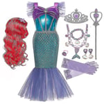 Meisje Prinses Kleine Zeemeermin Ariel Klänning Barn Charm Kostuum Kinderen Carnaval Verjaardag Kleren Zomer Jurk Meisjes 3T 9PCS Mermaid Set H