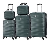 CELIMS - Set Valise 5 pièces - Valise Cabine Valise Moyenne Valise Grande avec 2X Vanity/Trousse de Toilette | Valise avec Vanity | Lot Valise | Vert