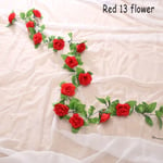 2.45m Silk Roses Flowers Ivy Vine Camellia Red 13 Flower