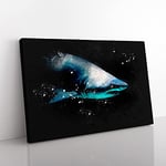 Big Box Art Shark in The Shadows Paint Splash Canvas Wall Art Print Ready to Hang Picture, 76 x 50 cm (30 x 20 Inch), Black, Turquoise, Teal, Grey, Blue