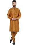 SKAVIJ Kurta Pyjama - Indien Robe de fête - Costume Homme (Marron, Large)