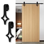 Hebitod Ferrure de porte coulissante - Kit complet avec roulettes et rail - 200 cm - Charge maximale : 150 kg - Système de porte coulissante en acier au carbone noir - Accessoires de porte coulissante