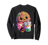 Kiwi Bird Drinking Bubble Tea Japanese Kimono Sweatshirt