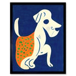 Henri Matisse Inspired White Dog With Polka Dot Orange Coat Art Print Framed Poster Wall Decor 12x16 inch