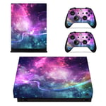 eXtremeRate Full Set Faceplates Skin Stickers for Xbox One X Console Controller with 2 Pcs Home Button Decals - Shining Galaxy