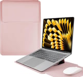 13-14 Pouces Housse Pour Ordinateur Portable Avec Support Fonction Pour Laptop, Pu Cuir Ordinateur Portable Sleeve Pour Macbook Air/Macbook Pro/Surface Dell Lenovo Hp Asus Acer Pc 13""-14"", Rose