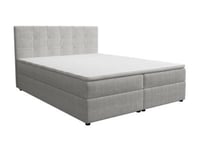 Ensemble complet literie déco tête de lit capitonnée + sommiers coffre + matelas + surmatelas - 160 x 200 cm - Tissu - Gris clair