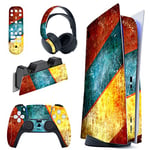 playvital Aging Full Set Skin Decal for PS5 Console Disc Edition, Sticker Vinyl Decal Cover for PS5 Controller & Charging Station & Headset & Media Remote