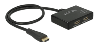 DeLOCK HDMI Splitter, 1xHDMI input, 2xHDMI output, Ultra HD 3840x2160 i 30Hz, 0,6m kabel, HDCP 1.3, LED-indikator, svart