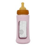 Hevea Glass Tåteflaske Wide Neck med Sleeve 250 ml, Powder Pink - 1 stk. Tåteflasker og tilbehør Amming og flaske Mor & Barn