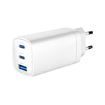 Väggladdare GaN 65W PD med 2xUSB-C & 1 xUSB