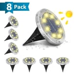 Lumière Solaire Extérieur Jardin Au Sol Extérieur 8 LED 3000K Blanc Chaud Etanche IP65 Spot Solaire Extérieur Chemin Terrasse Cour