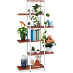 Tagère à plantes, escalier fleurs, 6 niveaux, hlp 150 x 78 x 24 cm, métal, support intérieur, brun rouge - Relaxdays