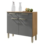 Beaux Meubles Pas Chers - Buffet Bas Meuble Cuisine 2 Portes 2 Tiroirs Chêne et Gris l 90.9 h 86 p 36.3 cm