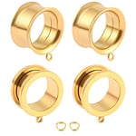 Vankula Ecarteur Oreilles 4 PCS/ 2 Paires DIY Double Évasé Plug Tunnel en Acier Inoxydable Piercing Bijoux pour Femmes Hommes 14mm(9/16") 4 PCS Or