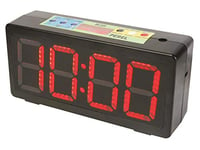 Perel Horloge LED avec chronomètre, minuteur de Compte à rebours et minuteur d'intervalle, Horloge Digitale, Grande Horloge à LED numérique à Piles, Noir, Rouge, 327 x 93 x 156 mm