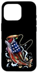 Coque pour iPhone 16 Pro Pêche au bar poisson drapeau américain papa père 4 juillet