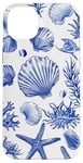 Coque pour iPhone 14 Plus Été côtier bleu coquillage, étoile de mer, femme