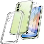 New&Teck Coque pour Samsung Galaxy A35 5G + 2 Verre Trempé Protection écran, Housse Etui en Silicone TPU Souple, Bumper avec Coins Renforcés, Protection Claire.