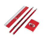 AC Milan Set de Papeterie pour l'école, avec 2 stylos, 1 règle de 15 cm et 1 Gomme, Produit Officiel, Rouge, Classique