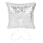 Générique Porteur Anneau de Mariage Coussin Oreiller de Paillettes Ruban de Satin 20cm x 20cm Argenté