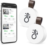 Thermomètre Hygromètre Bluetooth, Mini Thermomètre d'intérieur avec App, Stockage de Données, Capteur de Moniteur de Température, Thermomètre Connecté pour Maison, Bureau, iOS Android, 2PCS