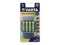 Varta Eco - 1,5 T Batterilader - (For 4Xaa/Aaa) 4 X Aa-Type - Nimh - 2100 Mah - Med 4 X Aa Nimh Ladbare Batterier