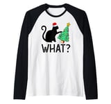 Funny Cat What Santa Black Cat Pushing Christmas Tree Raglan Baseball Tee