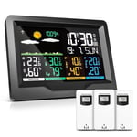 Station Meteo Avec 3 Capteurs Exterieurs,Reveil Numerique Sans Fil Dcf,Barometre,Moniteur De Temperature Et D'Humidite,Previsions Meteorologiques Pour La Maison Et Le Jardin(Schwarze,1+3)