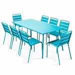 Ensemble table de jardin et 8 chaises en métal bleu - Palavas - Bleu