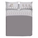 PENSIERI DELICATI Parure de lit Double en Flanelle 100% Coton Chaud et Doux, Parure de lit fabriquée en Italie 2 Places 180 x 200 cm, avec Drap Plat, Dessus et 2 taies d'oreiller, Motif Renne Gris