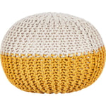 Pouf Rond en Coton Jaune et Beige à Billes de Polystyrène Coussin Intérieur Conrad