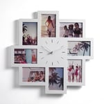 Tomasucci Porte photo murale avec horloge Austin 3310, 50 x 50 cm, MDF laqué blanc, espace pour 8 photos 10 x 15 cm