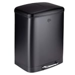 Dirt Devil 2 x 12L Treadbin - 2 Compartment Trash Bin - Waste Separation System - Soft Close Rubbish Bin - Removable Inner Bin - Stainless Steel - 36.9 x 34.3 x 50.3 CM - Black, 1 Pack