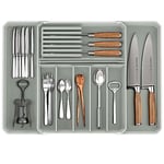 fifame Organiseur de tiroir extensible pour ustensiles de cuisine, plateau de grande capacité, tiroir de rangement multifonction pour cuisine, coiffeuse, bureau, salle de bain, gris