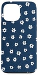 iPhone 13 Pro Max Dark Blue with White Ditsy Flowers Floral Pattern Case