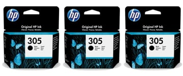 3x Original HP 305 Black Ink Cartridges For DeskJet Plus 4110 Printer 3YM61AE